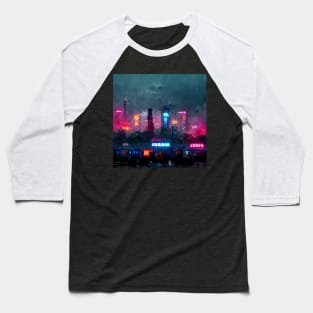 Night Life - Cyberpunk Cityscape Skyline Baseball T-Shirt